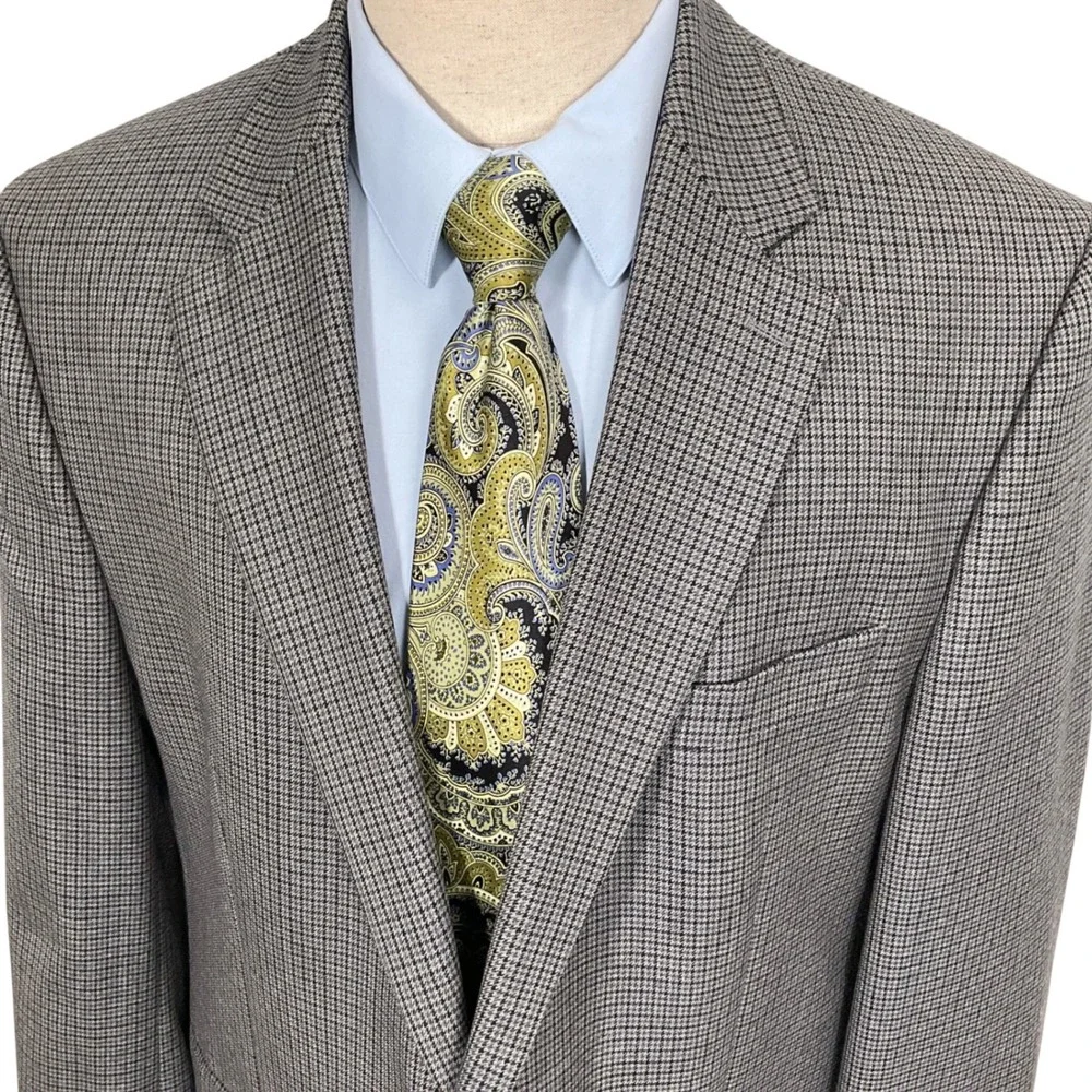 Lauren Ralph Lauren Blazer Mens 46L Gray Houndstooth Micro Check 2 Button Preppy